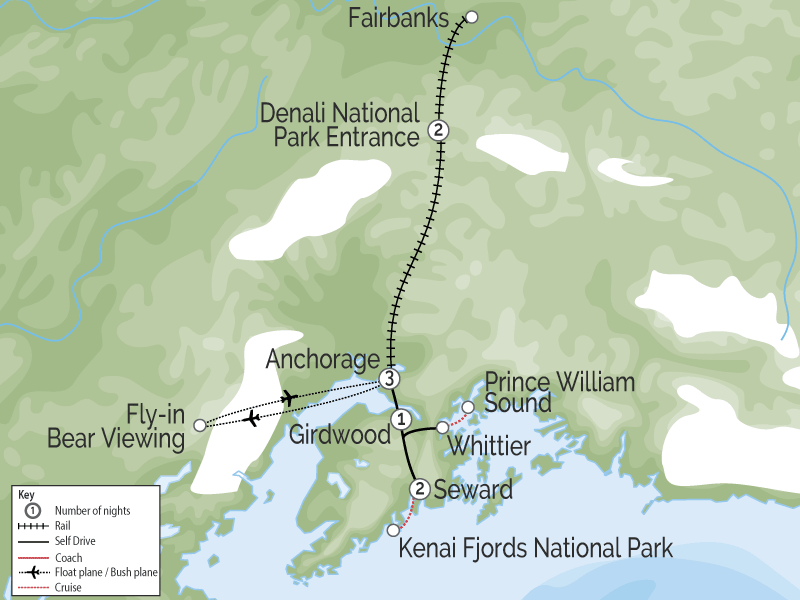 Alaska Self Drive & Alaska Railroad Vacation map