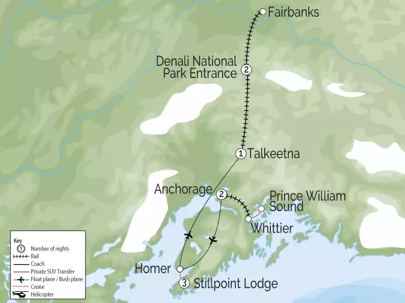 Alaska Stillpoint Lodge with Denali by Train map
