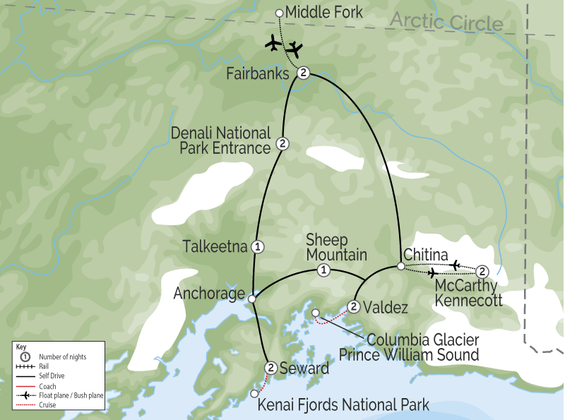 Best of Alaska Self Drive Road Trip with Arctic Circle map