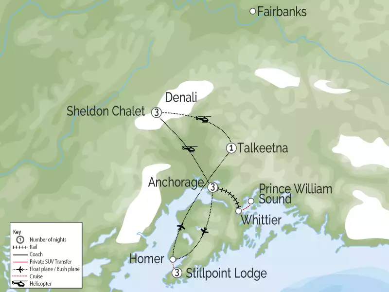Luxury Lodges of Alaska Adventure Package map