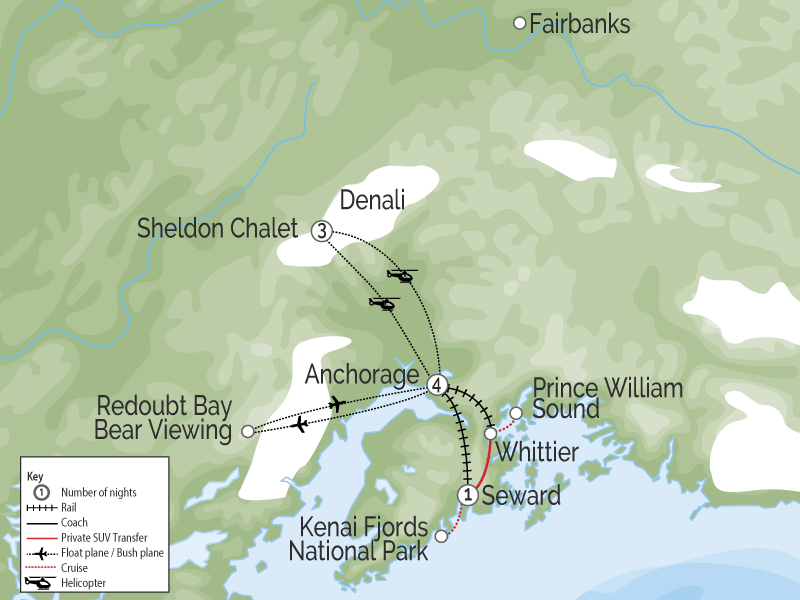 Sheldon Chalet Experience with Kenai and Prince William Sound map