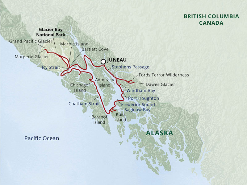 Small Ship Cruises Alaska | Alaska's Glacier Country map